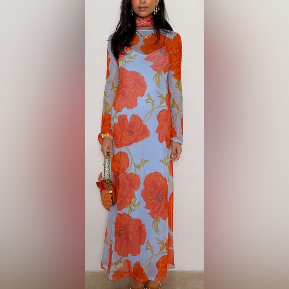 NWT Never Fully Dressed Poppy Floral Long Sleeve Mesh Dress